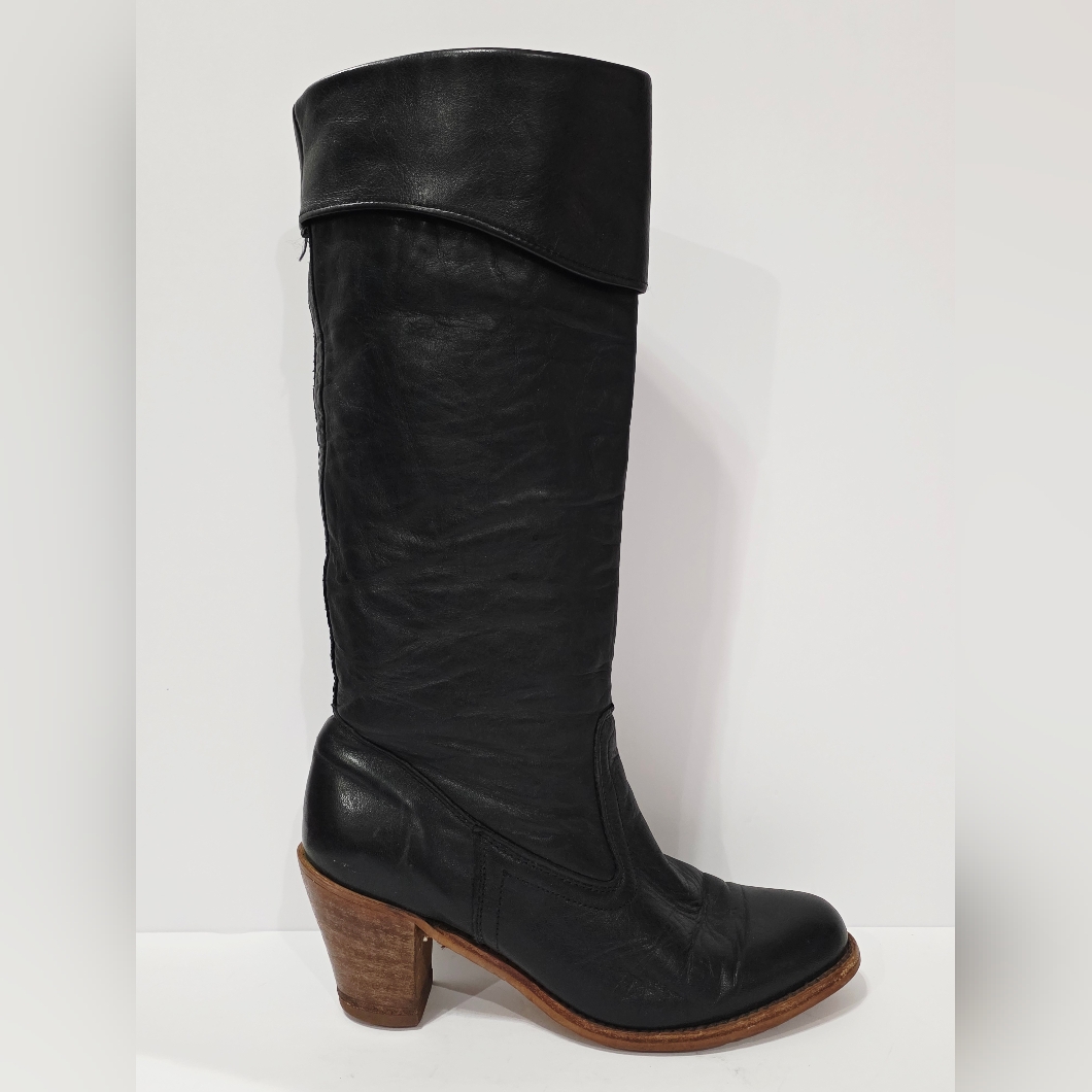 Dexter 708802 Black Leather Boot Mid-Calf Cuff Pull-On Vintage Riding 7 M Used